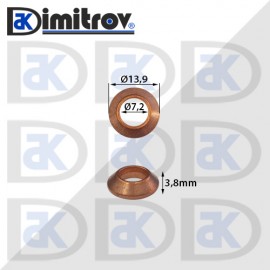 Дифтунга Ø  7,2 х Ø 13,9 х 3,8 mm медна - конус
